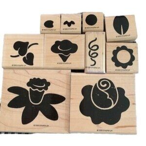Stampin Up Fun Flowers Rubber Stamp Set Vintage 1998 Wood-Mounted Craft Supplies